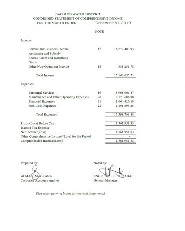 Statement of Revenue and Expenses CY 2019