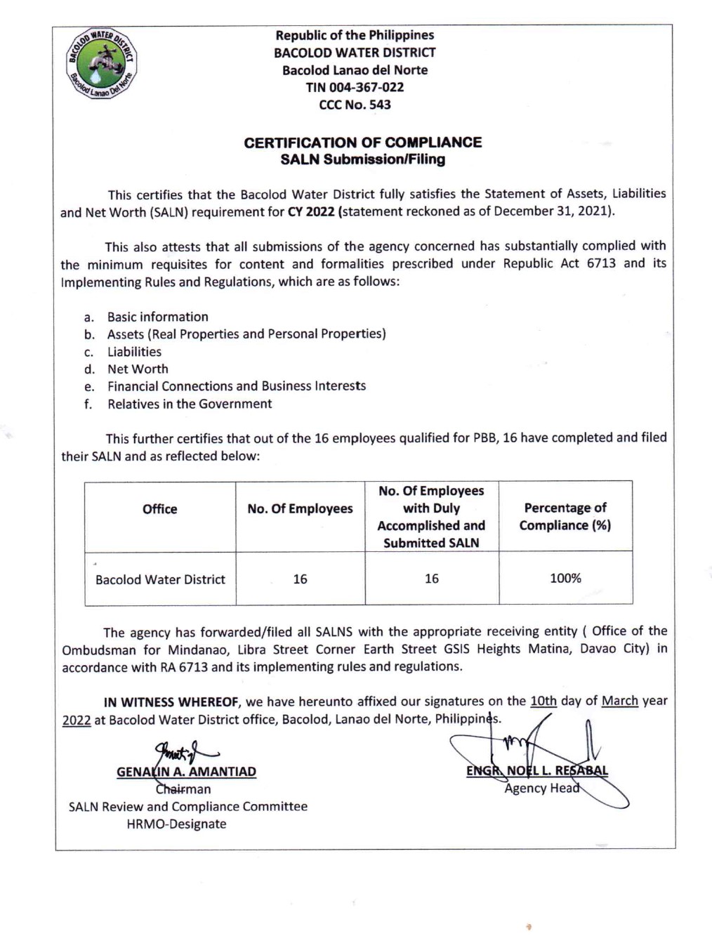 certification-of-compliance-statement-of-assets-liabilities-and-net