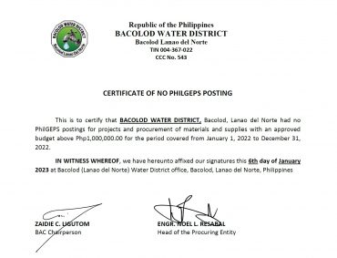 Certification of Compliance PhilGEPS Posting CY 2022