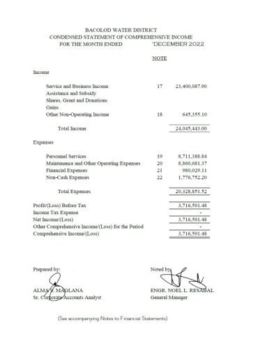 Statement of Revenue and Expenses CY 2022